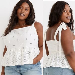 NWT MADEWELL BOHO PEPLUM EYELET TOP IN GEO.